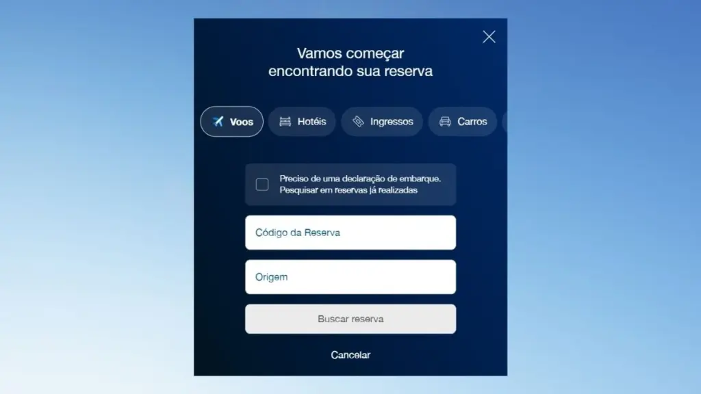Erro no check-in Azul